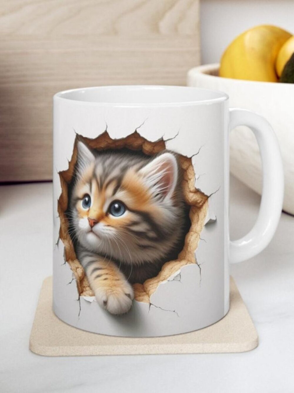 Kitten Hole in a Wall Mug Cute Cat Coffee Mug
